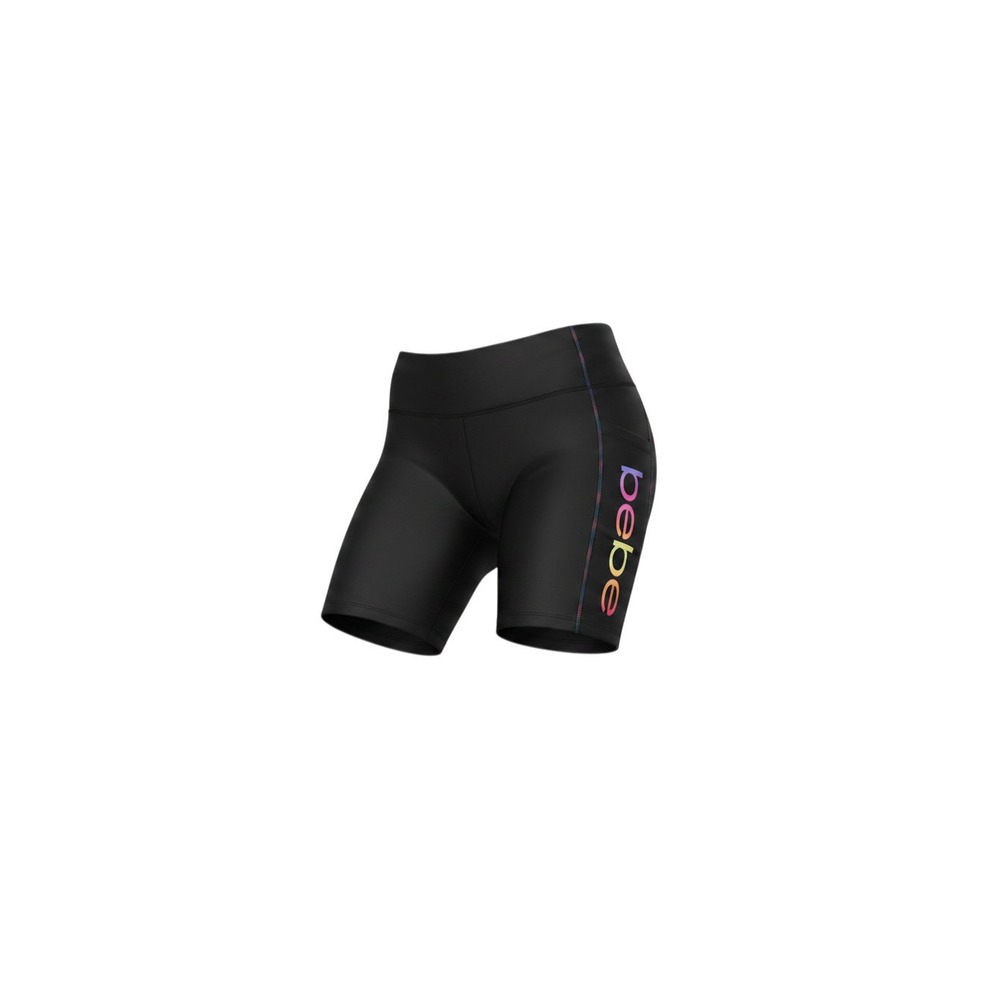 Bebe Sport Bike Shorts Womens L Black New Rainbow Logo Pockets Athletic